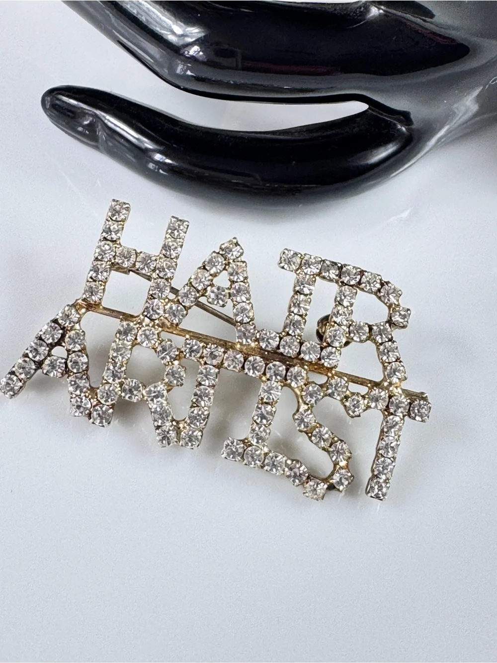 Vintage Gold-Tone 'HAIR ARTIST' Rhinestone Hair Brooch